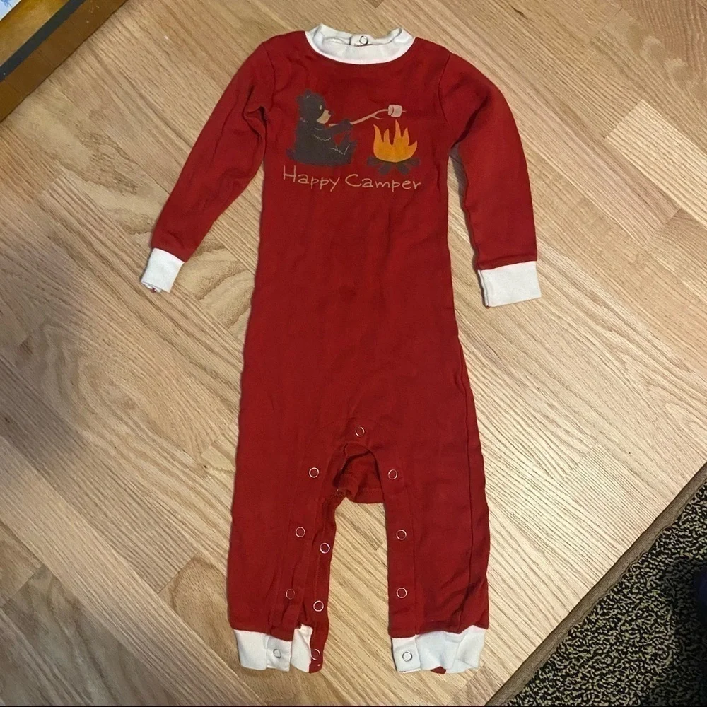 Happy Camper Snap Full Bodysuit 12 months Red Camping Bear Campfire